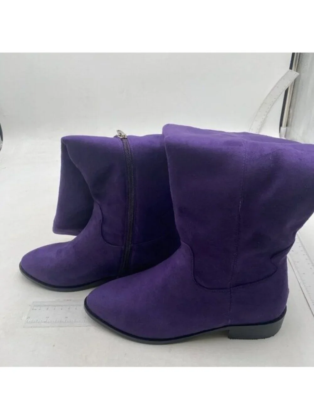 Pazzion Grape Almond Toe Knee High Boots with Partial Zippers Long Boot